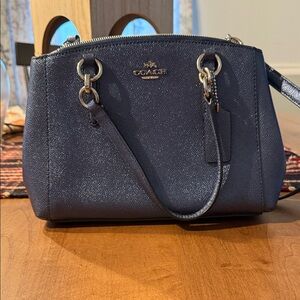 Coach Navy Blue Satchel with Silver Accents